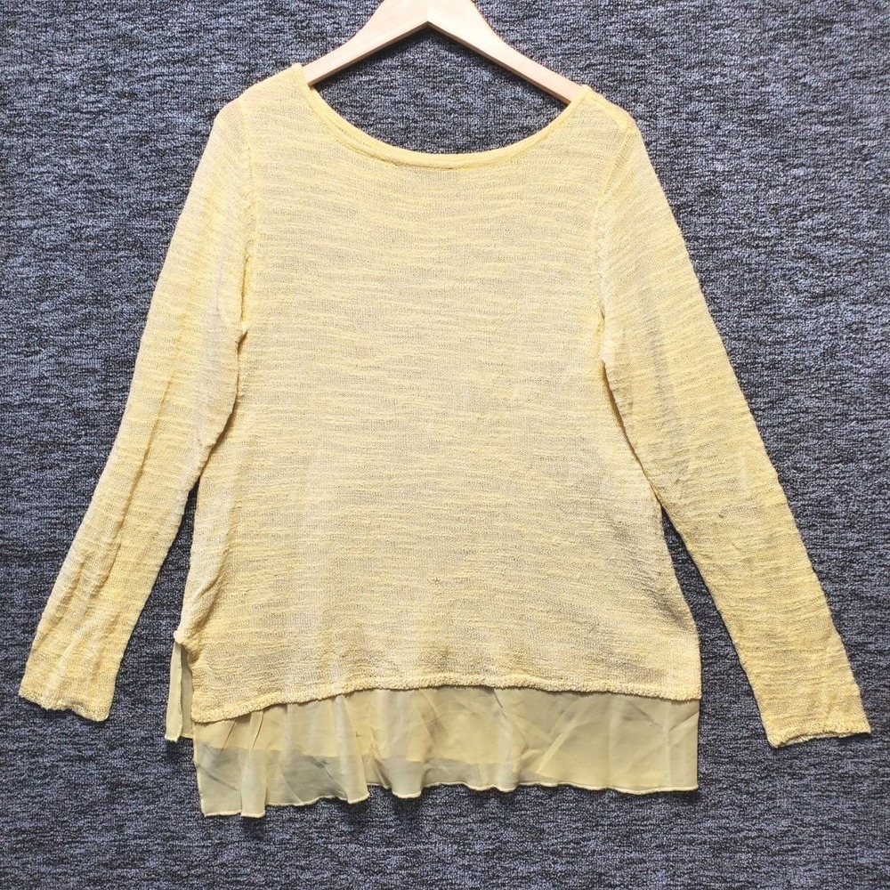 Soft Surroundings Knit Top Women M Yellow Pastel Chiffon Hem Pullover Coquette